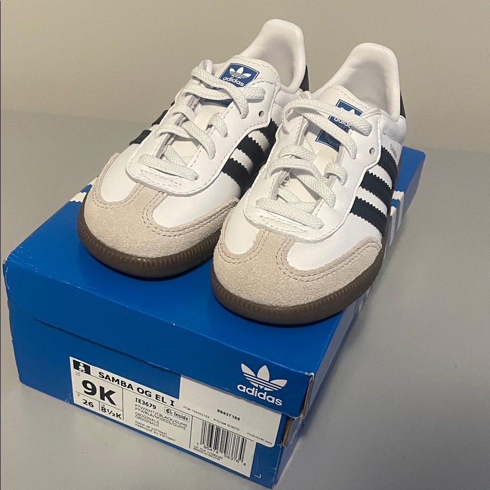 Adidas Samba OG EL White and Black Kids Shoes